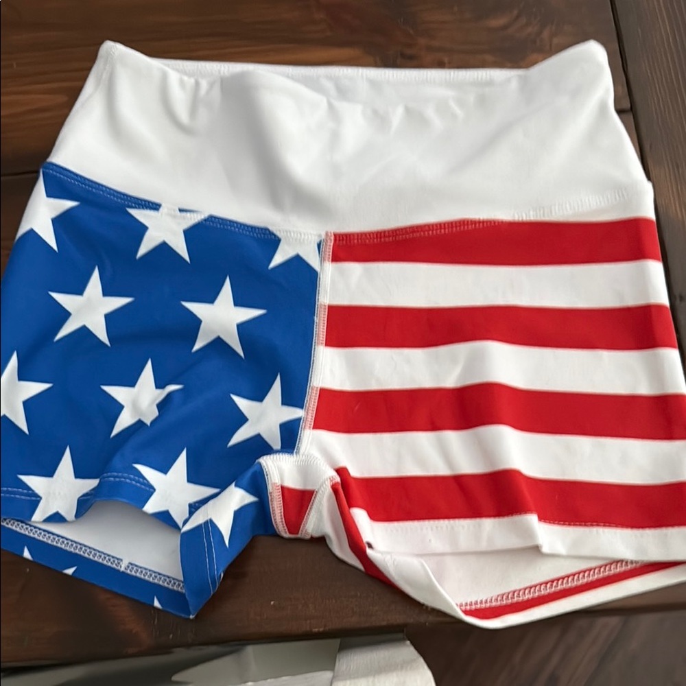 B.O.A Blue and Red Athletic Shorts with Patriotic Design